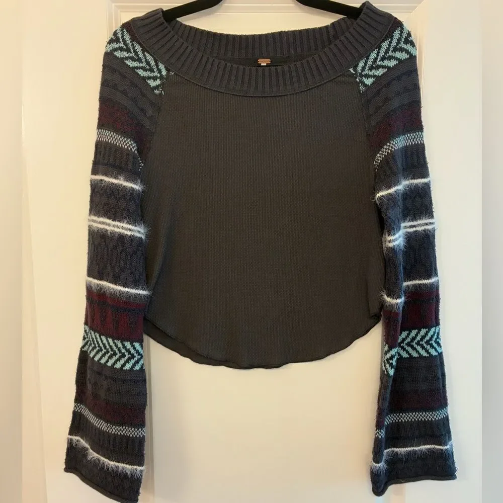FREE PEOPLE Fairground Thermal Top Washed Black Gray Women’s Size XS
